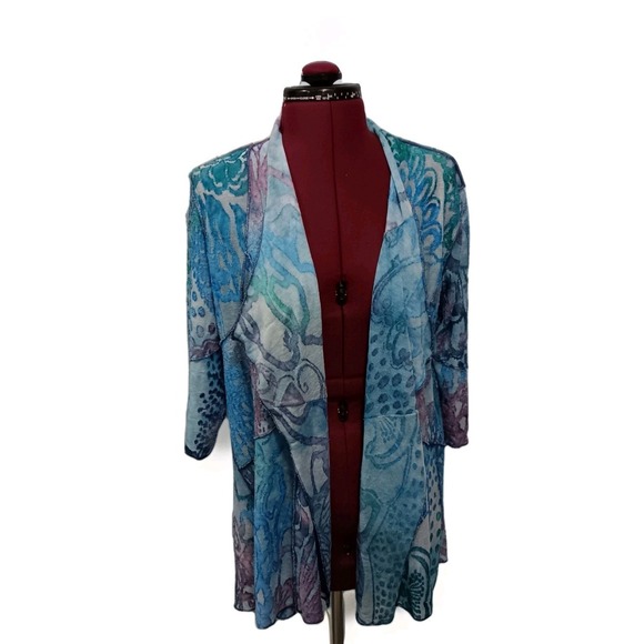 Creations Of Grace Sweaters - Creation Womens Open Front Blue  Waterfall Kimono Cardigan Beach Coastal Size PM